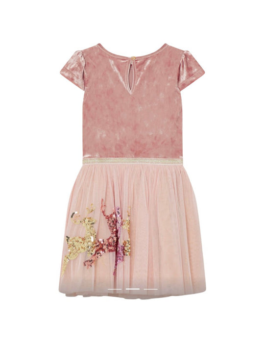 A Pink Short Sleeve Dresses from Monsoon in size 5T for girl. (Back View)