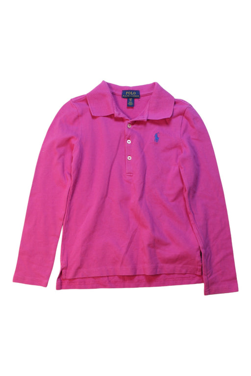 A Pink Long Sleeve Polos from Polo Ralph Lauren in size 6T for girl. (Front View)