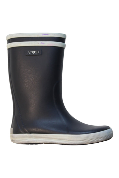 A Black Rain Boots from Aigle in size 4T for neutral. (Front View)