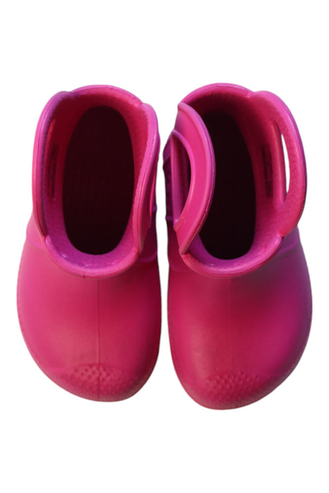 A Pink Rain Boots from Crocs in size 18-24M for girl. (Back View)