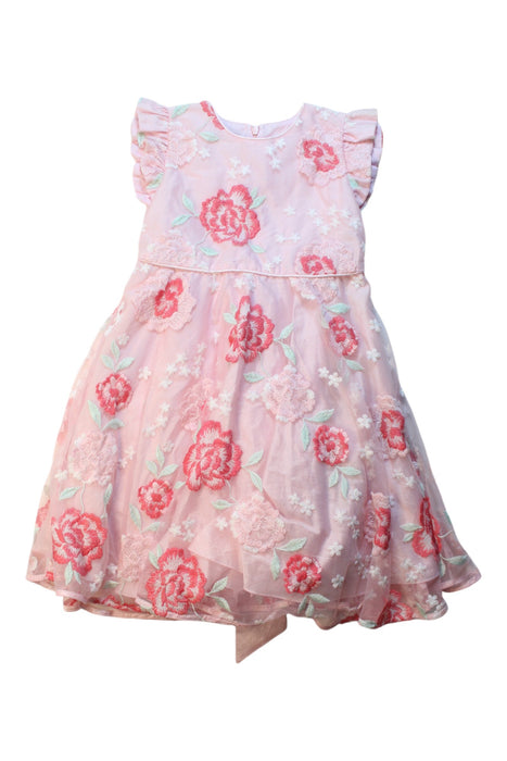 A Pink Sleeveless Dresses from Gusella in size 6T for girl. (Front View)