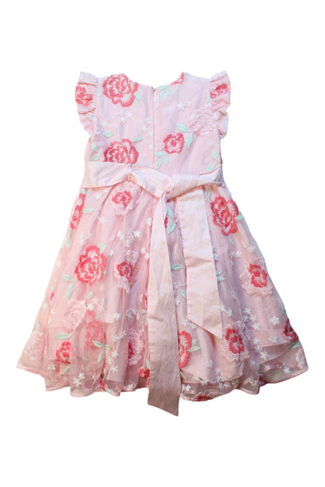 A Pink Sleeveless Dresses from Gusella in size 6T for girl. (Back View)