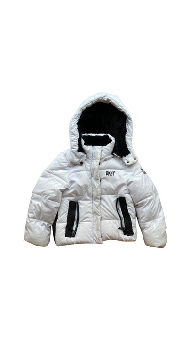 A White Puffer/Quilted Coats & Outerwear from DKNY in size 6T for neutral. (Front View)