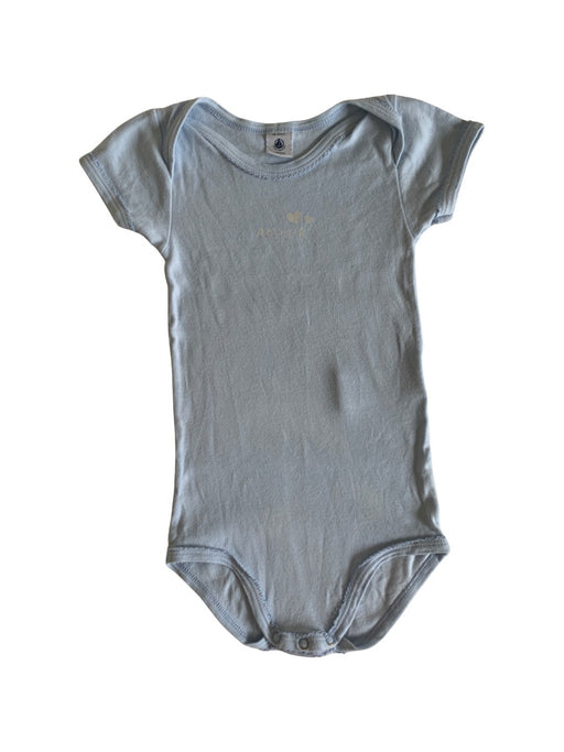 A Blue Short Sleeve Bodysuits from Petit Bateau in size 12-18M for neutral. (Front View)