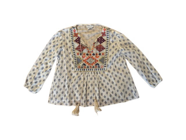 A Beige Long Sleeve Shirts from Bonne Mere in size 8Y for girl. (Front View)