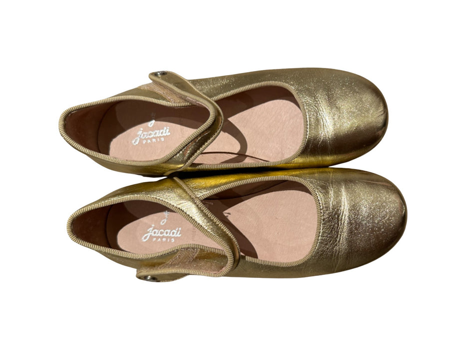 A Gold Dress Shoes from Jacadi in size 7Y for girl. (Front View)