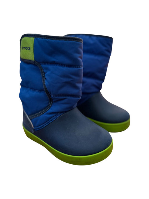 A Blue Winter Boots from Crocs in size 3T for neutral. (Front View)