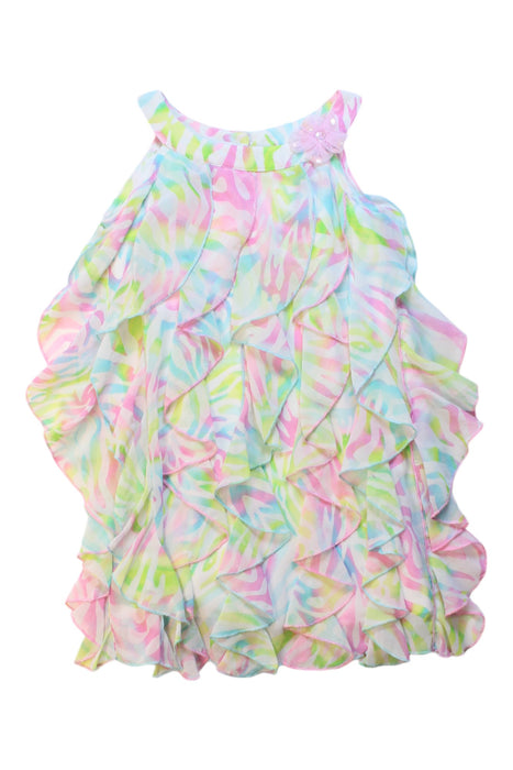 A Multicolour Sleeveless Dresses from Kate Mack in size 4T for girl. (Front View)