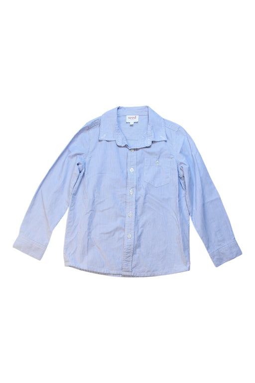 A Blue Long Sleeve Shirts from Seed in size 5T for boy. (Front View)