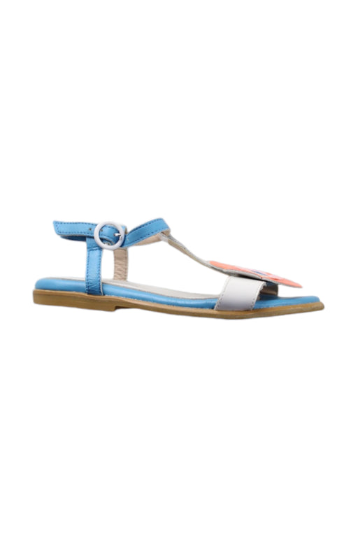 A Blue Sandals from Jacadi in size 4T for girl. (Front View)