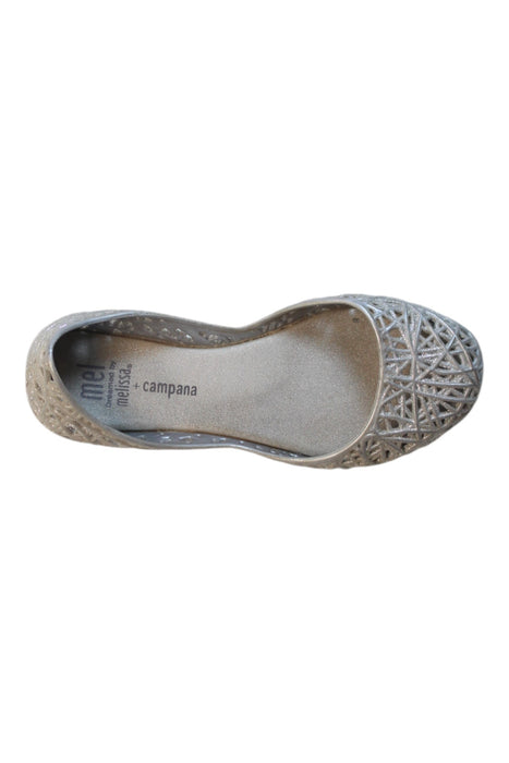 A Silver Flats from Mini Melissa in size 6T for girl. (Front View)