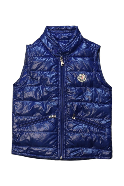 A Blue Outerwear Vests from Moncler in size 4T for boy. (Front View)