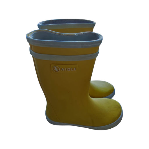 A Yellow Rain Boots from Aigle in size 4T for neutral. (Front View)