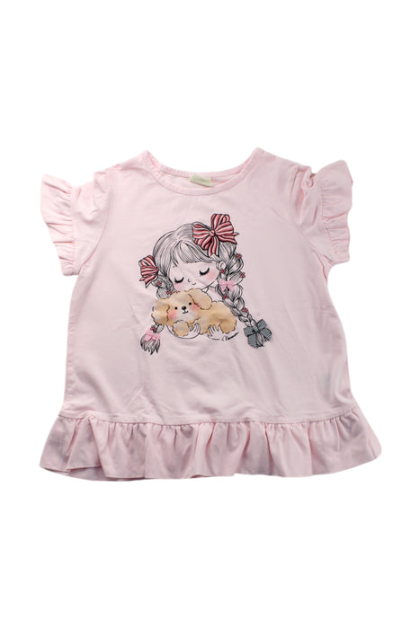 A Pink Short Sleeve Tops from Momonittu in size 10Y for girl. (Front View)