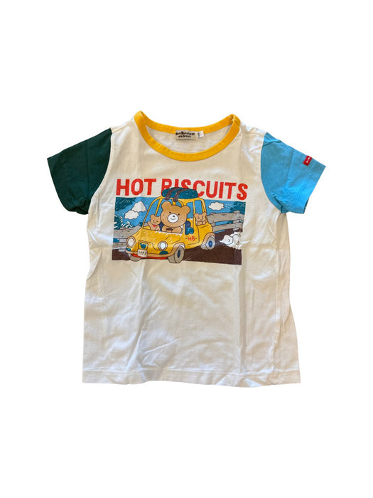 A White Short Sleeve T Shirts from Miki House in size 6T for boy. (Front View)