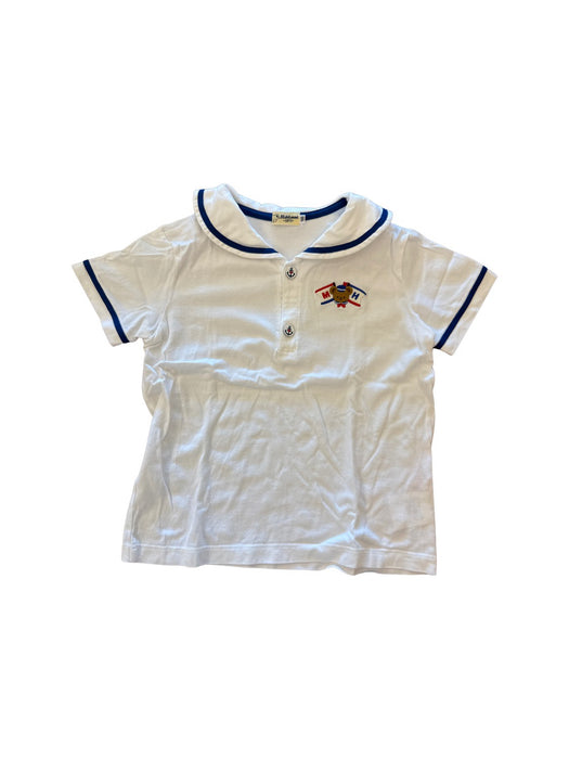 A White Short Sleeve Shirts from Miki House in size 6T for neutral. (Front View)