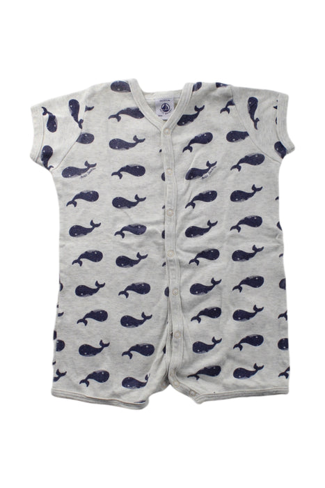 A Grey Short Sleeve Rompers from Petit Bateau in size 3-6M for neutral. (Front View)