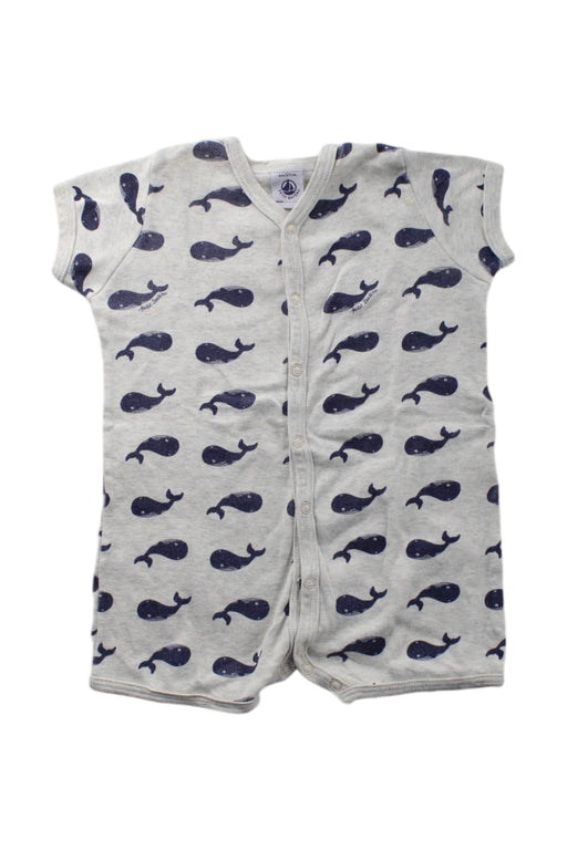 A Grey Short Sleeve Rompers from Petit Bateau in size 3-6M for neutral. (Front View)