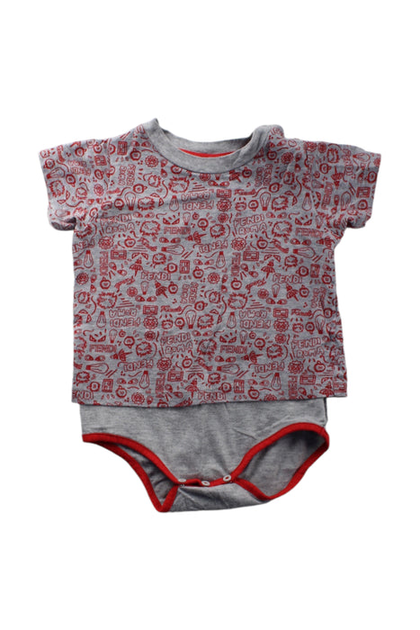 A Grey Short Sleeve Bodysuits from Fendi in size 6-12M for neutral. (Front View)