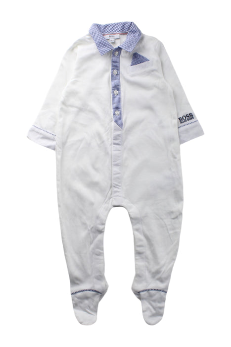 A White Long Sleeve Rompers from Boss in size 6-12M for boy. (Front View)