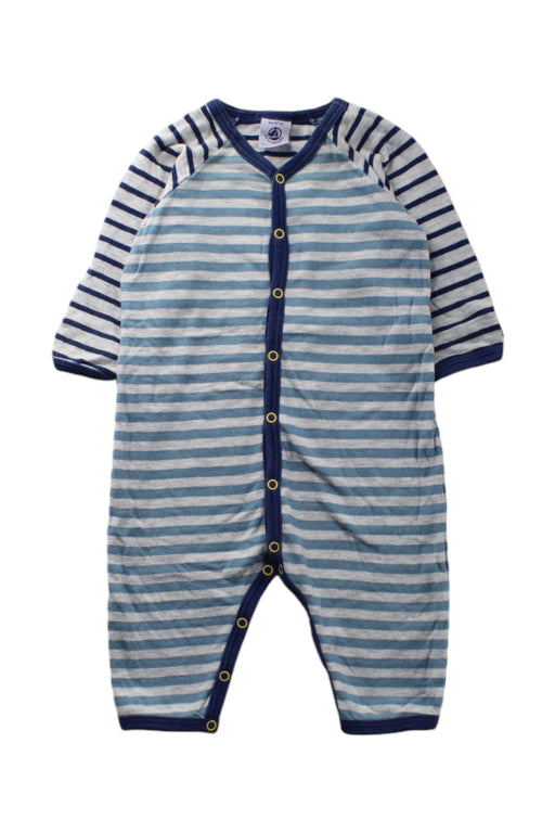 A Blue Long Sleeve Rompers from Petit Bateau in size 3-6M for neutral. (Front View)