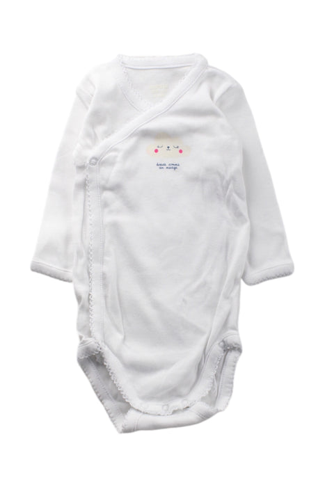 A White Long Sleeve Bodysuits from Bout'Chou in size 3-6M for neutral. (Front View)