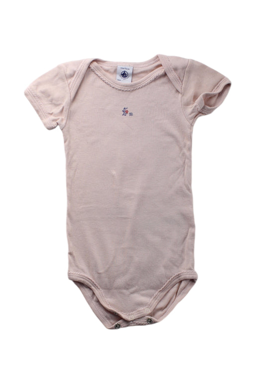 A Peach Short Sleeve Bodysuits from Petit Bateau in size 6-12M for neutral. (Front View)