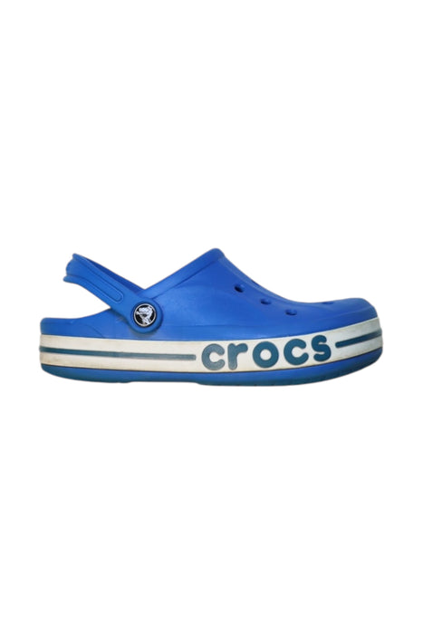 A Blue Slip Ons from Crocs in size 9Y for boy. (Front View)