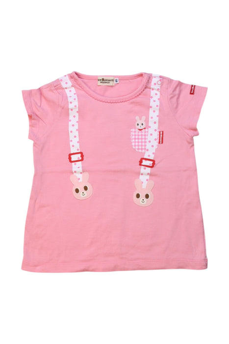 A Pink Short Sleeve Tops from Miki House in size 6-12M for girl. (Front View)