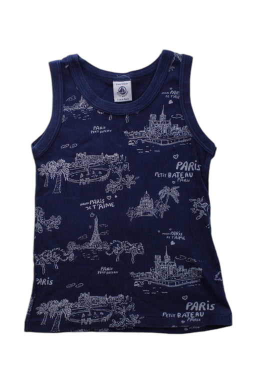 A Navy Sleeveless T Shirts from Petit Bateau in size 4T for neutral. (Front View)