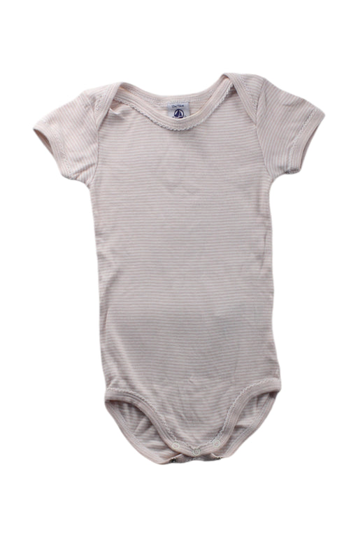 A Beige Short Sleeve Bodysuits from Petit Bateau in size 6-12M for neutral. (Front View)