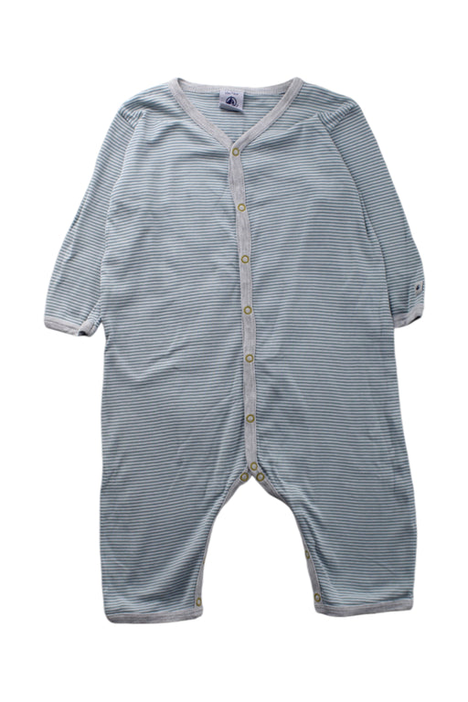 A Blue Onesies from Petit Bateau in size 6-12M for neutral. (Front View)