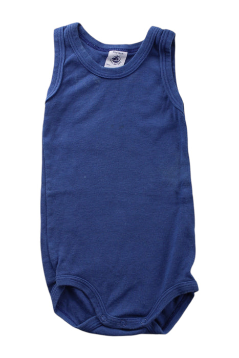 A Blue Sleveless Bodysuits from Petit Bateau in size 6-12M for neutral. (Front View)