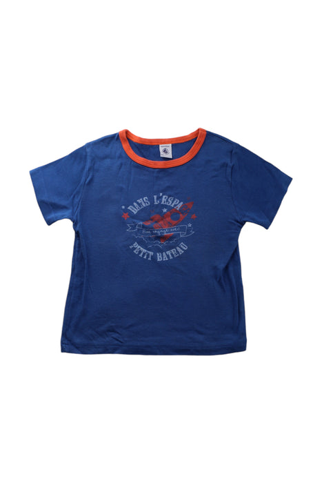 A Blue Short Sleeve T Shirts from Petit Bateau in size 4T for boy. (Front View)