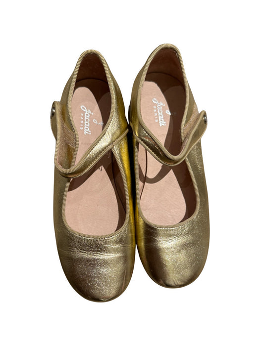 A Gold Dress Shoes from Jacadi in size 7Y for girl. (Back View)