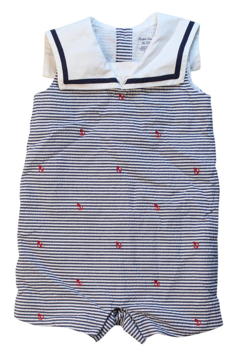 A Navy Sleeveless Rompers from Ralph Lauren in size 6-12M for boy. (Front View)