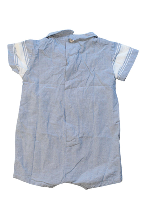 A Blue Short Sleeve Rompers from Laranjinha in size 3-6M for boy. (Back View)