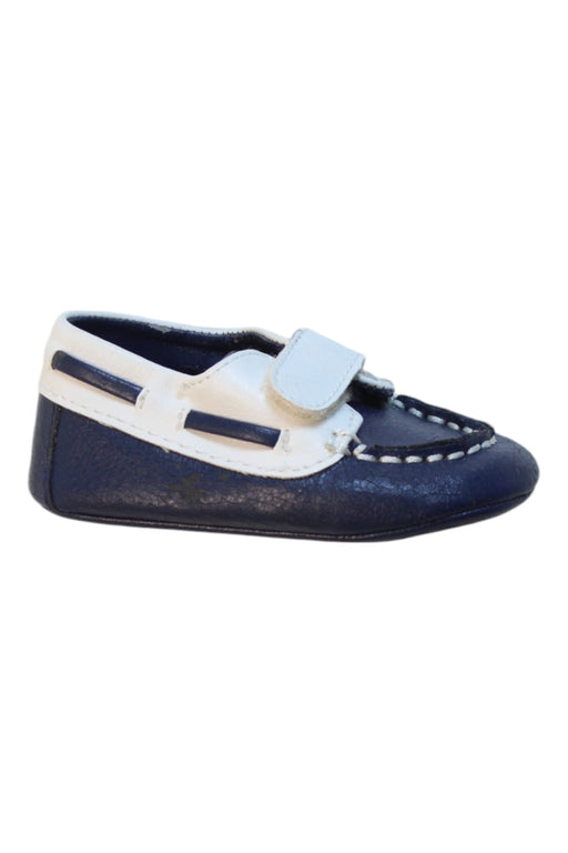 A Navy Loafers & Moccasins from Janie & Jack in size 0-3M for boy. (Front View)