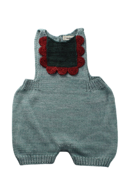 A Teal Overall Shorts from Misha & Puff in size 18-24M for neutral. (Front View)