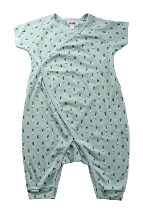 A Blue Short Sleeve Rompers from Oeuf in size 12-18M for neutral. (Front View)