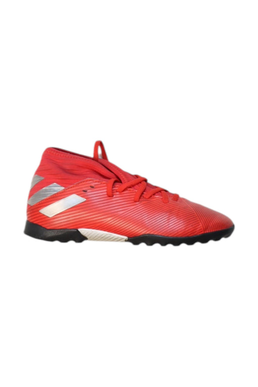 A Red Cleats/Soccer Shoes from Adidas in size 9Y for boy. (Front View)