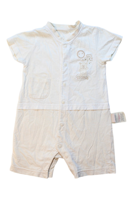 A White Short Sleeve Rompers from Natures Purest in size 6-12M for boy. (Front View)