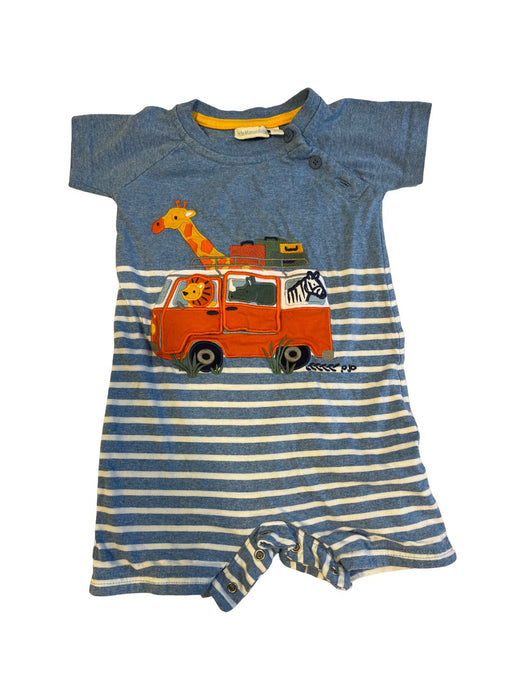 A Blue Short Sleeve Rompers from Jojo Maman Bébé in size 6-12M for boy. (Front View)