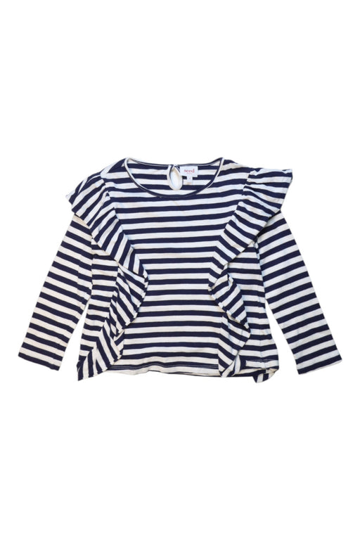 A Navy Long Sleeve Tops from Seed in size 6T for girl. (Front View)