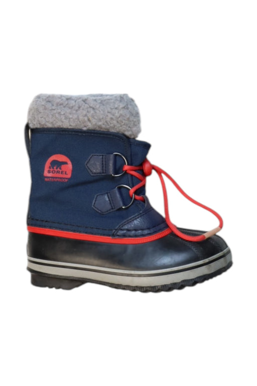 A Navy Winter Boots from Sorel in size 5T for boy. (Front View)