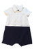 A White Short Sleeve Rompers from Le Peitit Society in size 6-12M for boy. (Front View)