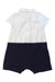 A White Short Sleeve Rompers from Le Peitit Society in size 6-12M for boy. (Back View)