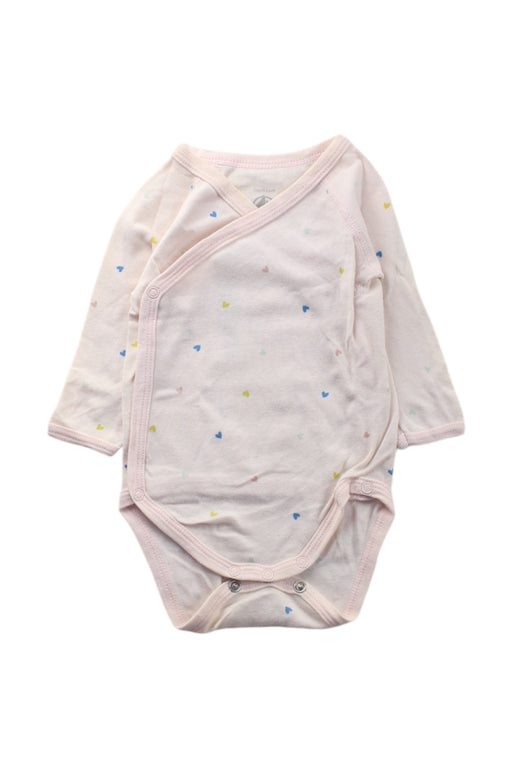 A Pink Long Sleeve Bodysuits from Petit Bateau in size 0-3M for neutral. (Front View)