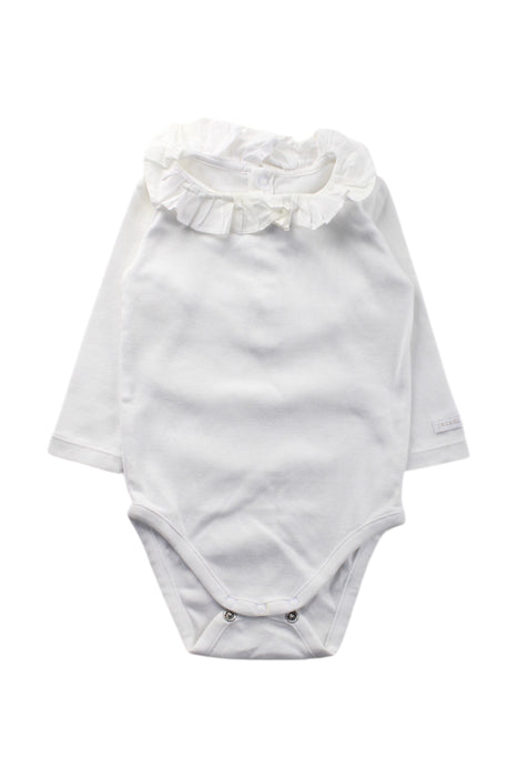 A White Long Sleeve Bodysuits from Jacadi in size 3-6M for neutral. (Front View)
