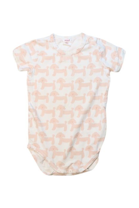 A Peach Short Sleeve Bodysuits from Seed in size 12-18M for girl. (Front View)
